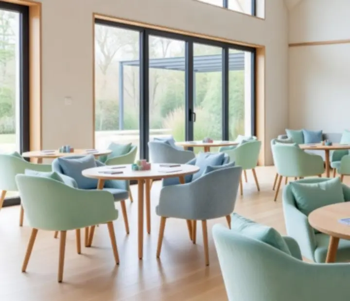 Gezellig clubhuisinterieur met kaarttafels