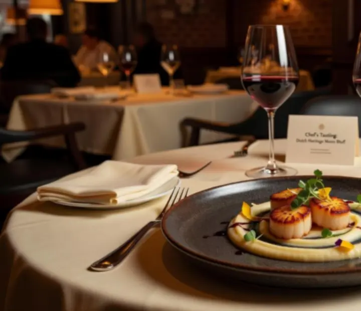 Gastronomisch meergangendiner aan sfeervolle restauranttafel tijdens pokeravond
