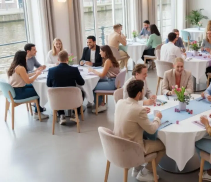 Sfeervolle eventlocatie met jonge volwassenen tijdens een casinostijl avond