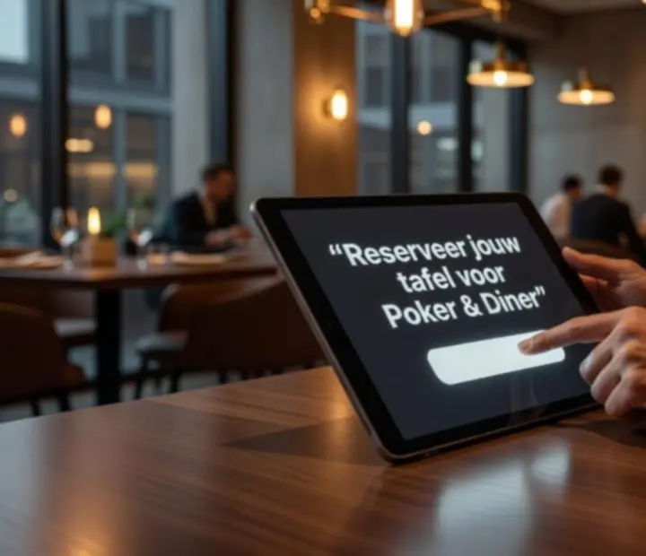 Gasten die een tafel reserveren voor een Poker & Diner avond in een restaurant