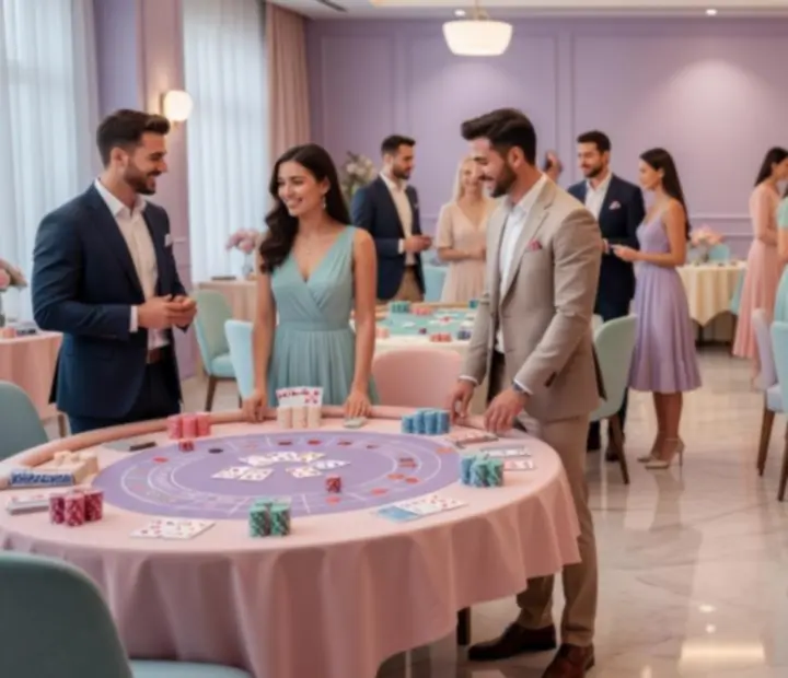Sfeervolle casino-style avond met jongvolwassenen in pastelkleuren