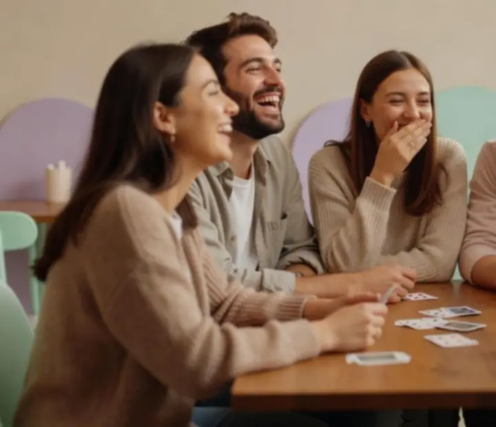Lachende kaartspelers tijdens een gezellige clubavond
