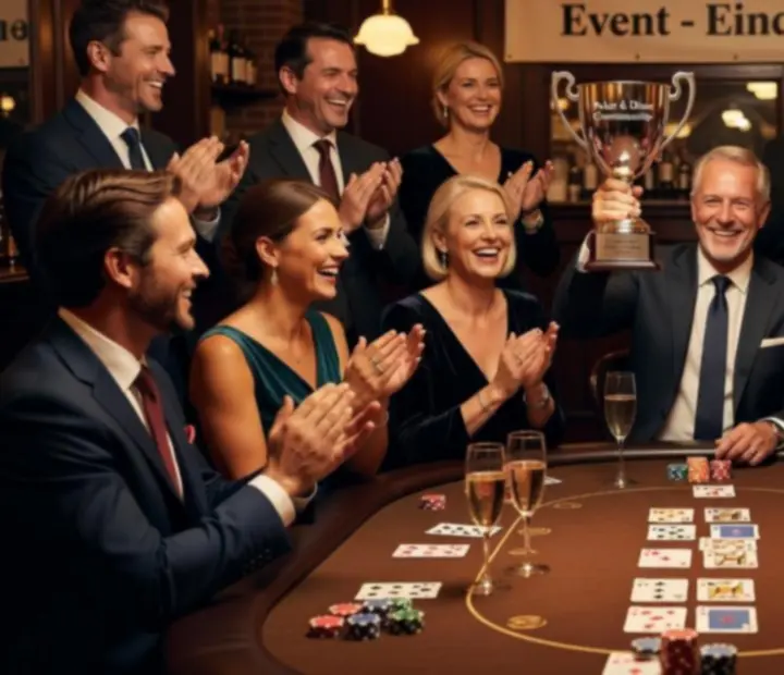 Blije winnaars die een trofee ontvangen aan het einde van een Poker & Diner-programma