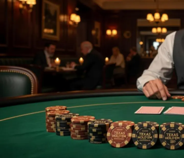 Luxe pokertafel in restaurant met dealer en warme sfeerverlichting