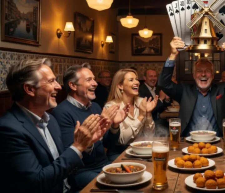 Pokertrofee en wijn op restauranttafel tijdens Poker & Diner finaleavond
