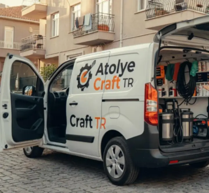 Atolye Craft TR'nin mobil servis aracı müşterinin bulunduğu konumda park halinde